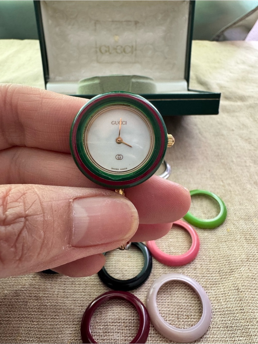 Gucci Gold Bangle Watch with Interchangeable Multicolor Bezels - Picture 9 of 16